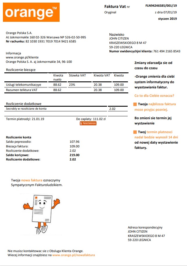 Poland Orange utility bill template in Word and PDF format